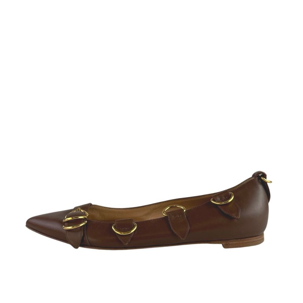 Gianvito Rossi Brown Leather Pointed Toe Buckle Strap Slip On Ballet Flats US 10